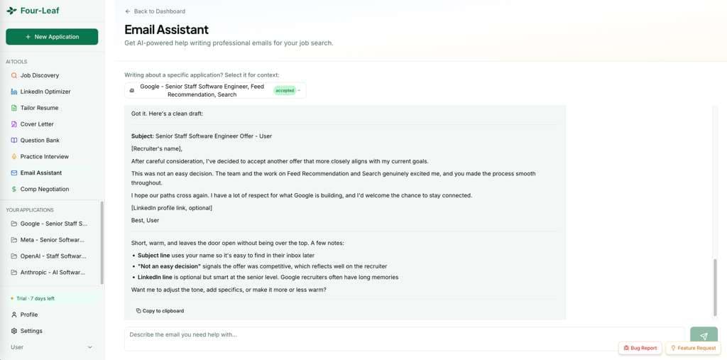 Email Assistant drafting a professional recruiter response